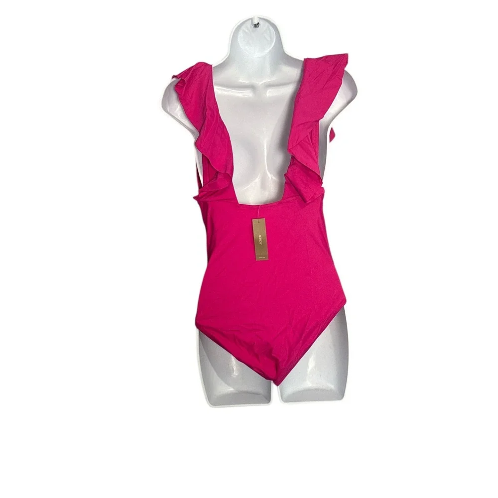 J. Crew‎ Ruffle V-Neck One-Piece Swimsuit Radiant Fuchsia Barbiecore Resortwear